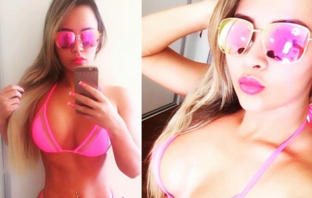 Uau! Sheyla Mell faz biquinho em selfie de fio dental