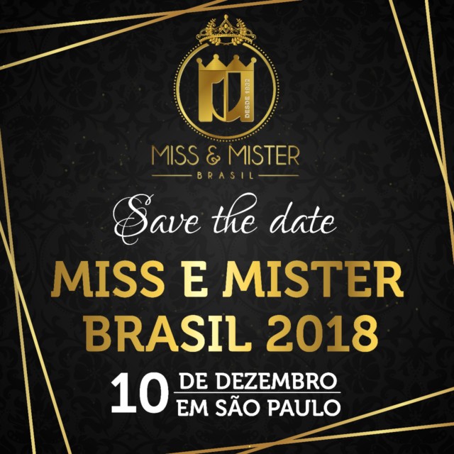 Concurso oficial Miss e Mister Brasil 2018 será dia 10 de dezembro