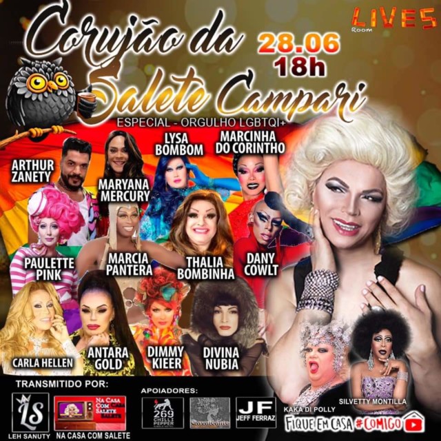 Salete Campari promove no dia 28/06 live especial “Corujão da Salete” com artistas da noite, em comemoração ao dia Internacional do Orgulho LGBTQI+